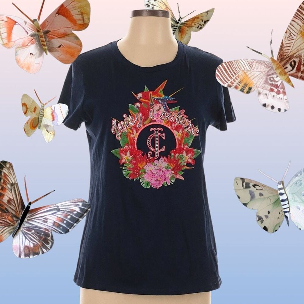 Juicy Couture Birds Of Paradise Bling Baby Tee Size L - Picture 2 of 8